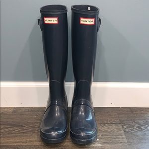 Tall Gloss Hunter Boots — Navy Blue
